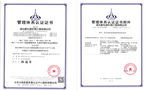 熱烈祝賀湖北新生源生物工程有限公司 獲得航星認(rèn)證能源管理體系認(rèn)證證書(shū)